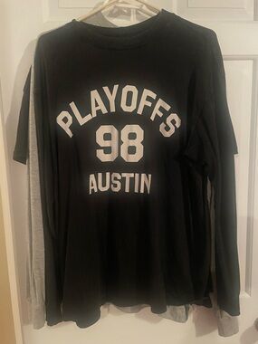 Divided Black Ribbed-Neck Crewneck Top For 3
